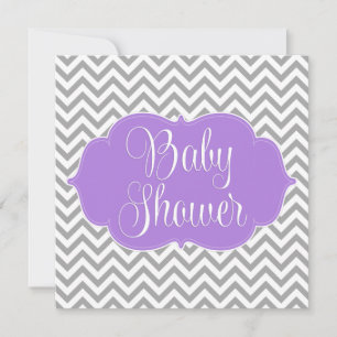 Modern Chevron Purple Grey Girl Baby Shower Invitation