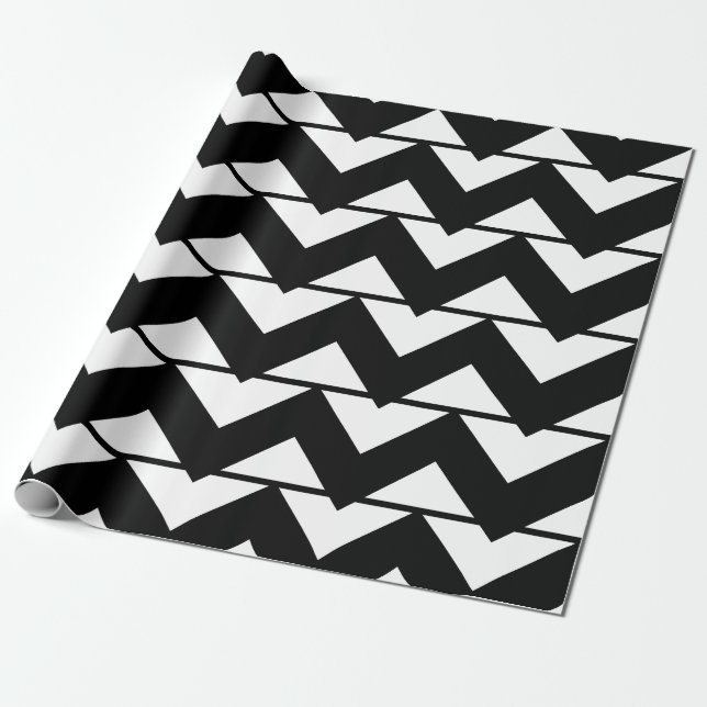 Modern Chevron Stripe Black and White Pattern Wrapping Paper (Unrolled)