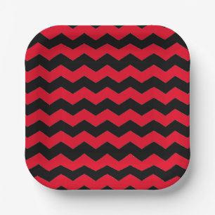 Modern Chevron Stripes Black and Red Pattern Paper Plate