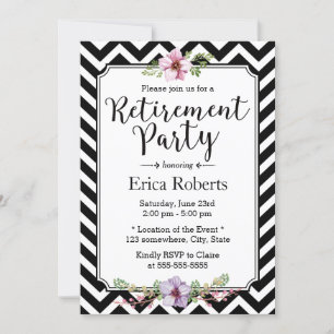 Modern Chevron Stripes Floral Retirement Party Invitation
