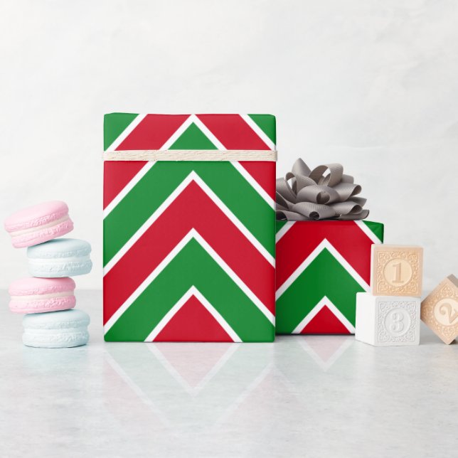 Modern Chevron Stripes Red Green Xmas Wrapping Paper (Baby Shower)
