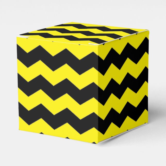 Modern Chevron Stripes Zigzag Black and Yellow Favour Box (Front Side)
