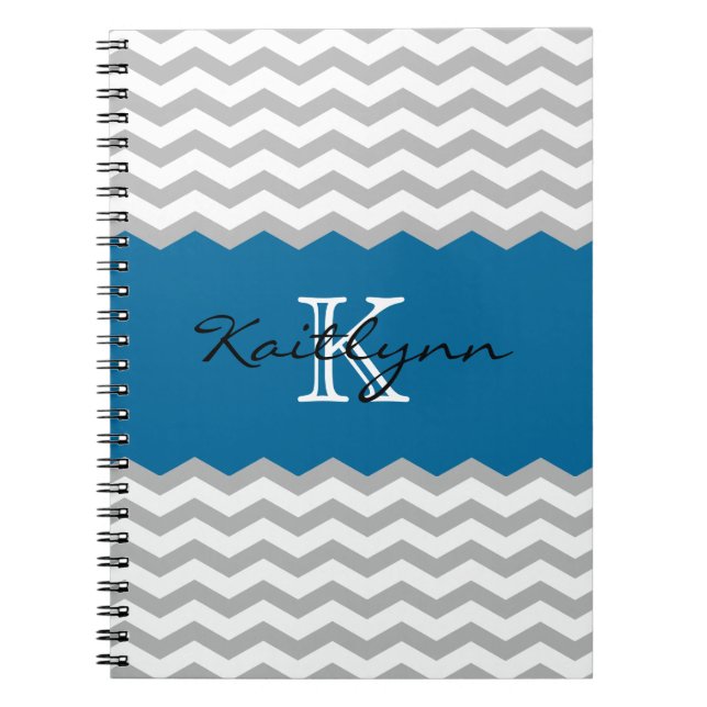 Modern Chevron Teal Accent Monogram Notebook (Front)