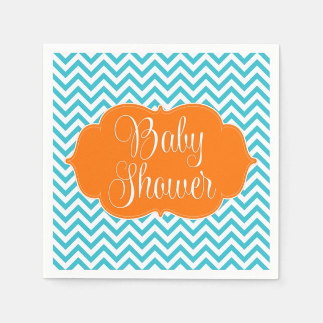 Modern Chevron Teal Orange Baby Shower Napkin (Front)