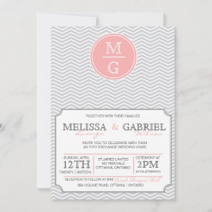 Modern Chevron Wedding Invitation Pink