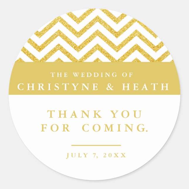 Modern Chevron White & Gold Elegant Party Sticker (Front)