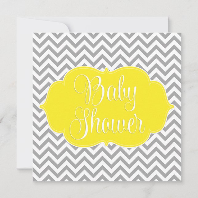 Modern Chevron Yellow Grey Baby Shower Invitation (Front)