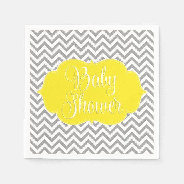 Modern Chevron Yellow Grey Baby Shower Napkin (Front)