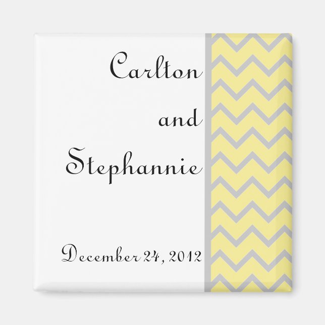 Modern Chevron Yellow/Grey Wedding Magnet (Front)