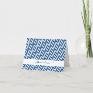 Modern Chevron Zigzag Girly Script Chic Navy Blue Note Card