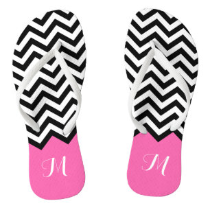 Modern Chevron Zigzag Monogram Girly Rose Pink Thongs