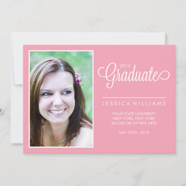 Modern Chevrons Photo Graduation {Pink} Announcement (Front)