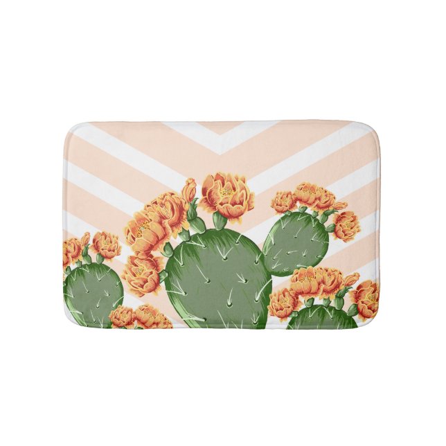 Modern Chevrons Prickly Pear Cactus Cactus Flowers Bath Mat (Front)