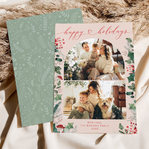 Modern Chic 2 Photo Greenery  Holiday Card