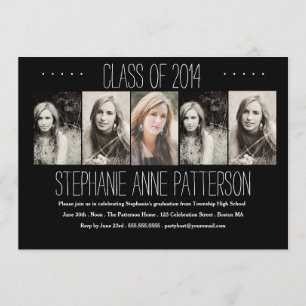 Modern Chic 5 Photo Graduation Announcement  Black