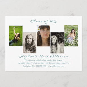 Modern Chic 5 Photo Graduation Announcement   Teal