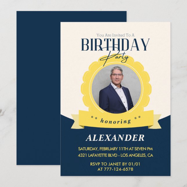 Modern Chic 61st birthday invitation  (Front/Back)