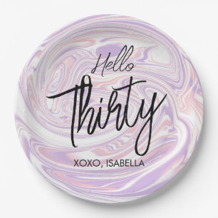 Modern Chic Abstract Marble Thirty 30th Birthday Paper Plate
