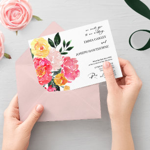 Modern chic abstract pink floral custom Wedding Invitation