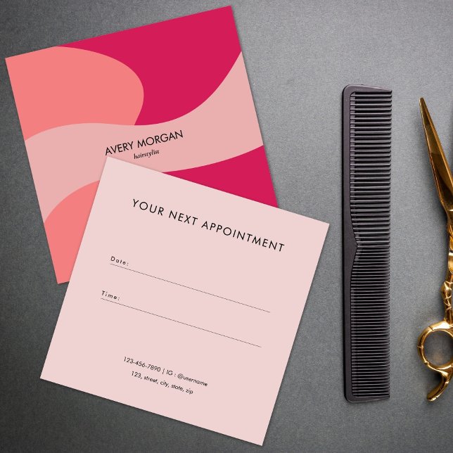 Modern Chic Abstract Pink Hair stylist Appointment Card (Creator Uploaded)