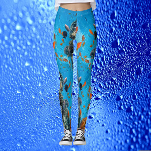 Modern Chic Aqua Blue Marine Life Ocean Colourful Leggings