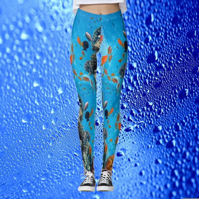 Modern Chic Aqua Blue Marine Life Ocean Colourful Leggings (Modern Chic Aqua Blue Marine Life Ocean Colorful Leggings)