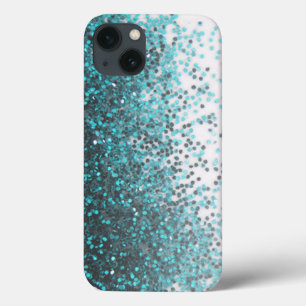 Modern Chic Aqua Green Teal Silver Glitter Sequins iPhone 13 Case
