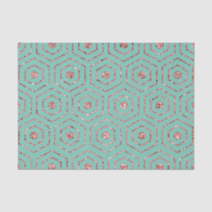 Modern Chic Aqua Rose Gold Glitter Hexagon Geo Tissue Paper
