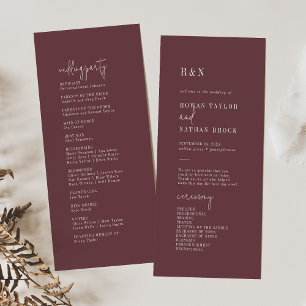 Modern Chic Autumn Burgundy Flat Wedding Program