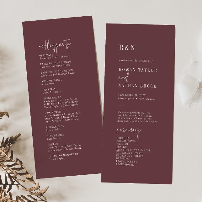 Modern Chic Autumn Burgundy Flat Wedding Program (Creator Uploaded)