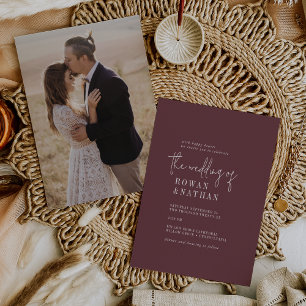 Modern Chic Autumn Burgundy Photo Back Wedding Invitation