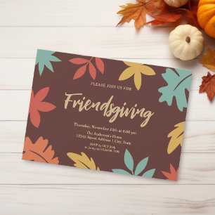 Modern Chic Autumn Leaves Friendsgiving Dinner Invitation