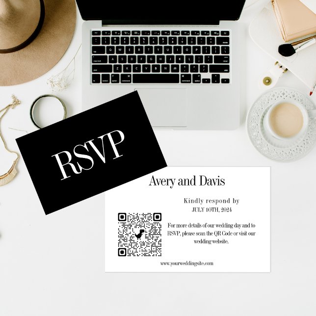 Modern Chic B & W RSVP QR Code Enclosure Card (Creator Uploaded)