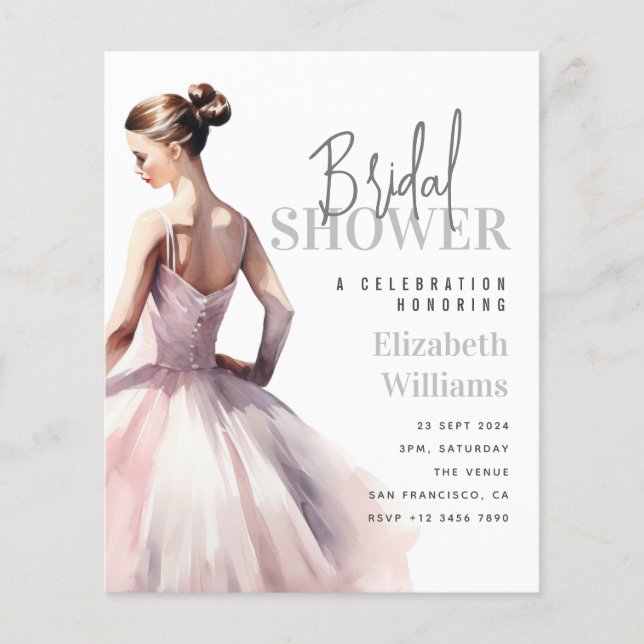 Modern Chic Ballet Bridal Shower Budget Invitation (Front)
