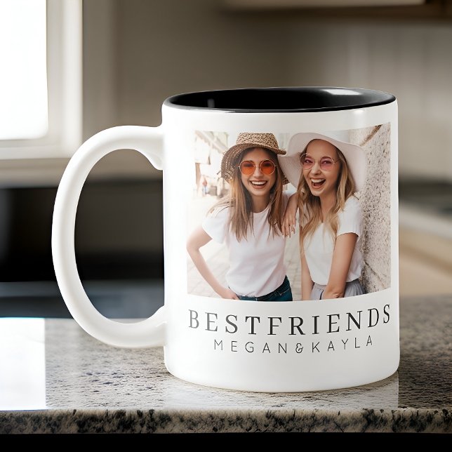 Modern Chic Best Friends BFF Photo Two-Tone Coffee Mug (Creator Uploaded)