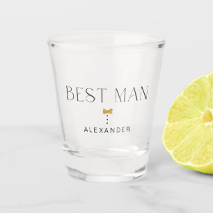 Modern Chic Best man Art Deco Gold Bow Tie Name Shot Glass
