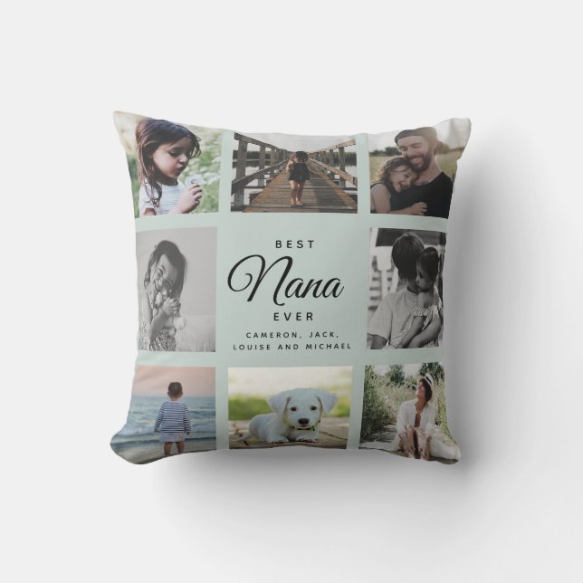 Modern Chic Best Nana Ever Greenery Photo Collage Cushion (Front)