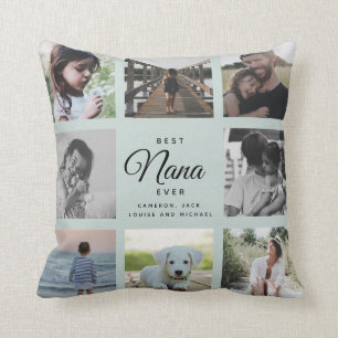 Modern Chic Best Nana Ever Greenery Photo Collage Cushion
