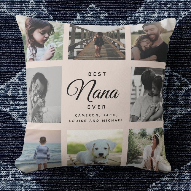 Modern Chic Best Nana Ever Greenery Photo Collage  Cushion (Creator Uploaded)