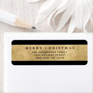 Modern Chic Black and Faux Gold Merry Christmas Return Address Label