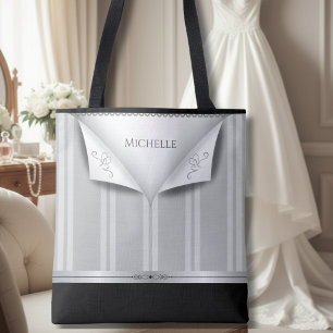 Modern Chic Black and Silver Bridesmaid Luxury Tote Bag