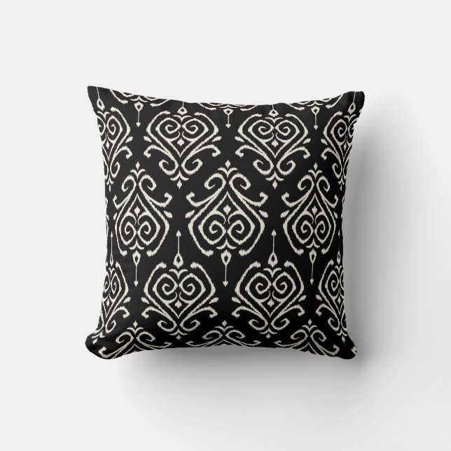 Modern chic black and white damask ikat pillow (Front)