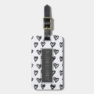 Modern Chic Black and White Marble Hearts Pattern Luggage Tag