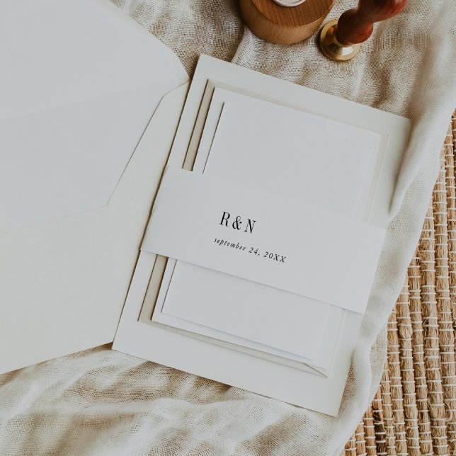 Modern Chic Black and White Monogram Wedding Invitation Belly Band (Creator Uploaded)