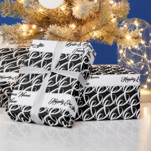 Modern, Chic Black and White Personalised Wedding Wrapping Paper