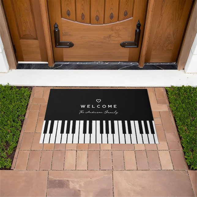 Modern Chic Black and White Piano Keyboard Welcome Doormat (Outdoor)