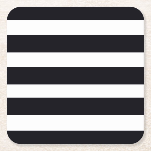 Modern Chic Black and White Striped Coaster Set (Front)