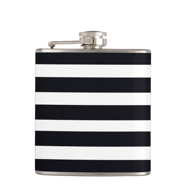 Modern Chic Black And White Striped Hip Flask (Front)