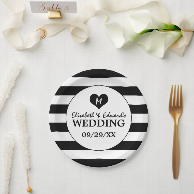 Modern Chic Black and White Wedding Paper Plate (Wedding)