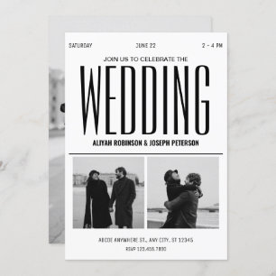 Modern chic black and white wedding photo  invitation